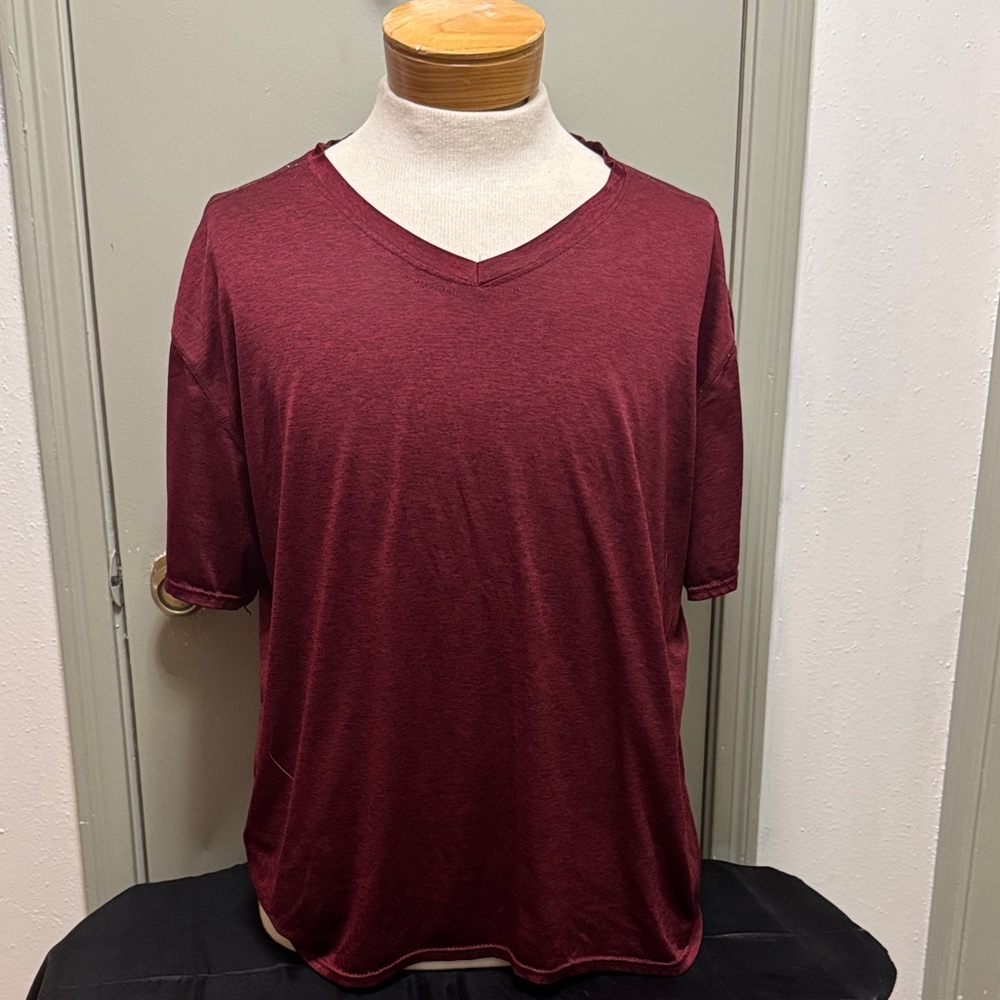 Real Essentials Men's Burgundy V-Neck T-Shirt